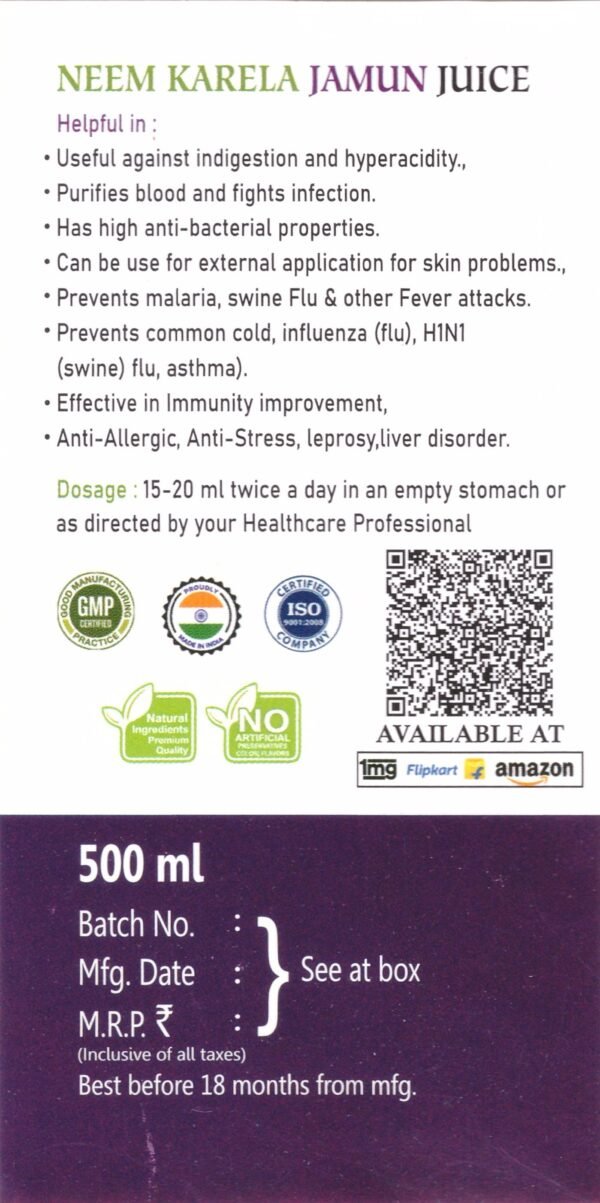Neem Karela Jamun Juice 500ml - Image 5